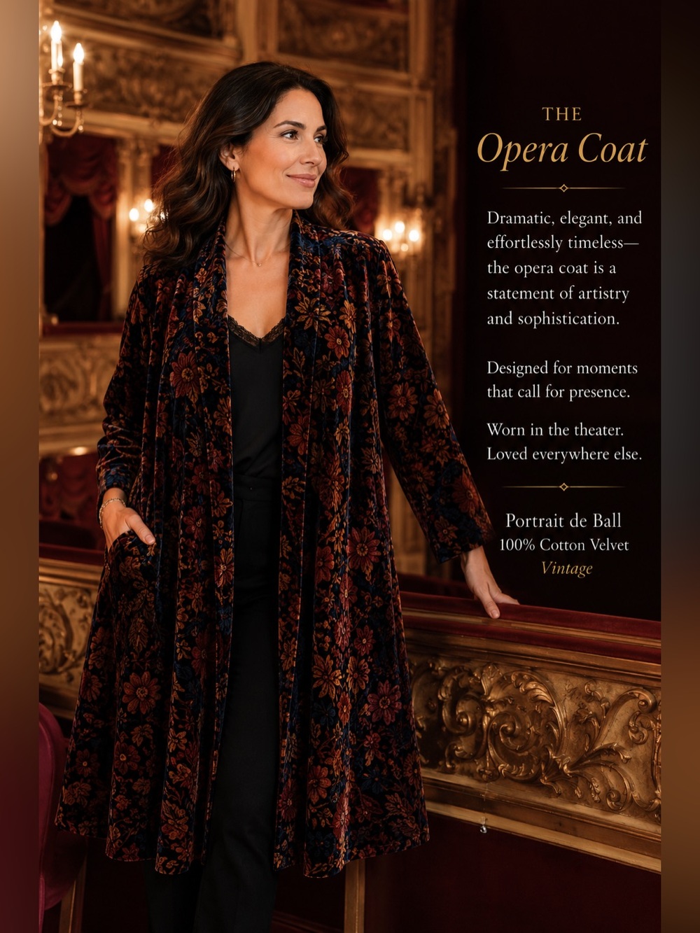 Portrait x de Ball 100% Cotton Velvet Open Front Floral Opera Jacket Made in USA - Picture 16 of 16